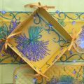 Coated cotton bread basket with laces, "Bouquet de Lavande" yellow