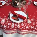 Square Jacquard tablecloth "Vallée" white and red, Tissus Toselli