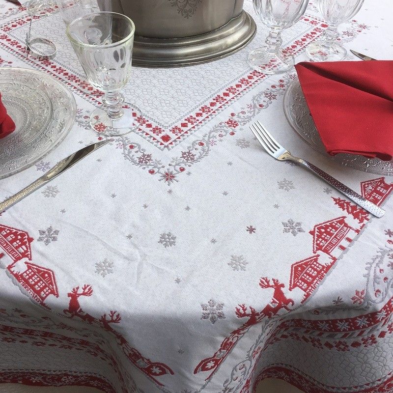 Square Jacquard tablecloth "Réveillon", Tissus Toselli