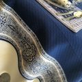 Jacquard tablecloth, blue France, bordure "Bastide" blue and white