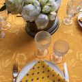 Square damask Jacquard tablecloth golden yellow, bordure "Bastide" yellow and blue