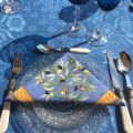 Square Jacquard tablecloth Delft blue, bordure "Clos des Oliviers" blue