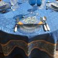 Square Jacquard tablecloth Delft blue, bordure "Clos des Oliviers" blue