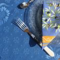 Square Jacquard tablecloth Delft blue, bordure "Clos des Oliviers" blue