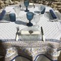 Square Jacquard tablecloth "Mazan"  yellow and blue by Tissus Toselli