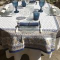 Square Jacquard tablecloth  "Mazan" yellow and blue by Tissus Toselli