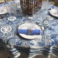 Nappe carrée Jacquard "Sensha" bleue et écru Tissus Toselli