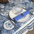 Rectangular Jacquard tablecloth  "Sensha" blue and ecru by Tissus Toselli