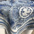 Rectangular Jacquard tablecloth  "Sensha" blue and ecru by Tissus Toselli