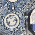 Rectangular Jacquard tablecloth  "Sensha" blue and ecru by Tissus Toselli