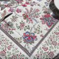 Square Jacquard tablecloth "Garance" fuchsia and blue Tissus Toselli