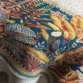 Square Jacquard tablecloth  "Porto Rico"  blue and linen color by Tissus Toselli