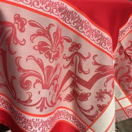Square Jacquard polyester tablecloth "Eygalière" red by Sud Etoffe