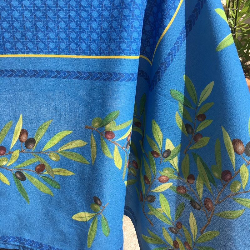 Nappe provençale carrée placée en coton "Nyons" bleu