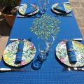 Square centred cotton tablecloth "Nyons" blue