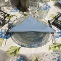 Voile de table carré en Organza "Hortensias" bleu
