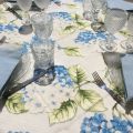 Voile de table carré en Organza "Hortensias" bleu