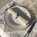 Square linen and polyester tablecloth "Embrodery Lavender" linen and white bordure