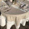 Square linen and polyester tablecloth "Embrodery Lavender" linen and white bordure