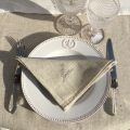 Square linen and polyester tablecloth "Embrodery Lavender" linen and white bordure