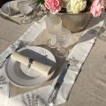 Square linen and polyester tablecloth "Embrodery Lavender" linen and white bordure