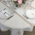 Chemin de table lin et polyester "lavandes brodées" blanc bordure lin