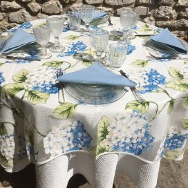 Rectangular organza tablecloth, blue hydrangeas "Hortensias"