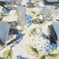 Voile de table en Organza "Hortensias" bleu
