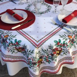 Nappe de fêtes rectangulaire en coton "Sylvestre" blanche et rouge
