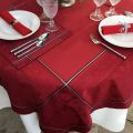 Rectangular Jacquard polyester tablecloth "Natif" red and silver from "Sud Etoffe"