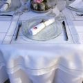 Rectangular Jacquard polyester tablecloth "Natif" white and silver from "Sud Etoffe"