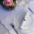 Rectangular Jacquard polyester tablecloth "Natif" white and silver from "Sud Etoffe"