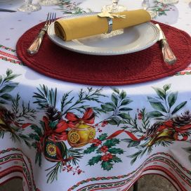 Christmas round tablecloth in cotton "Sylvestre" white and red