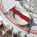 Christmas coated cotton round tablecloth "Sylvestre" white and red