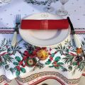 Nappe de fêtes rectangulaire en coton enduit "Sylvestre" blanche et rouge