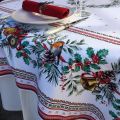 Christmas rectangular coated cotton tablecloth "Sylvestre" white and red