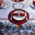 Nappe de fêtes rectangulaire en coton enduit "Sylvestre" blanche et rouge
