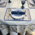  Rectangular damask Jacquard tablecloth Delft ecru, bordure "Moustiers" blue