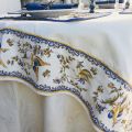  Square damask Jacquard tablecloth Delft ecru, bordure "Moustiers" blue