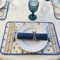  Square damask Jacquard tablecloth Delft ecru, bordure "Moustiers" blue