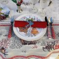 Rectangular Jacquard tablecloth "Savoie" grey and red, Tissus Toselli