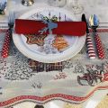 Square Jacquard tablecloth "Savoie" grey and red, Tissus Toselli