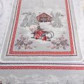 Jacquard table runner "Savoie" grey and red byTissus Tosseli