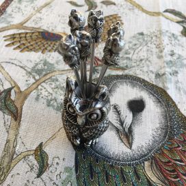 Set of appetizer pics, silvery metal "Owl"