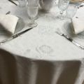 Jacquard round tablecloth, cotton and polyester "Delft" Off-White
