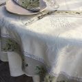 Rectangular damask Jacquard tablecloth Delft, bordure "Clos des Oliviers" linen color
