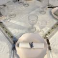 Jacquard table runner ou square table mats, Delft, bordure "Clos des Oliviers" linen color