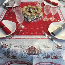 Rectangular Jacquard tablecloth "Savoie" red, Tissus Toselli