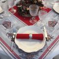 Carré de table en Jacquard "Savoie" rouge et gris