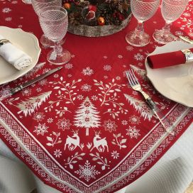 Webbed square table mat "Vallée" red and ecru